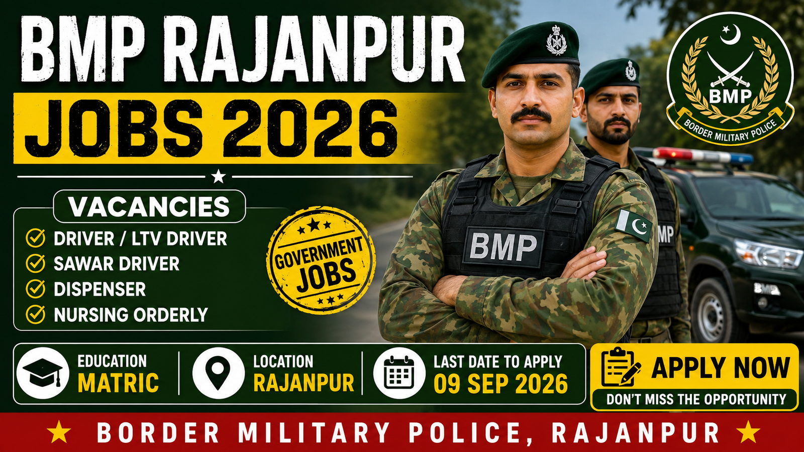 BMP Rajanpur Jobs 2026 – Border Military Police Jobs, Eligibility & Last Date