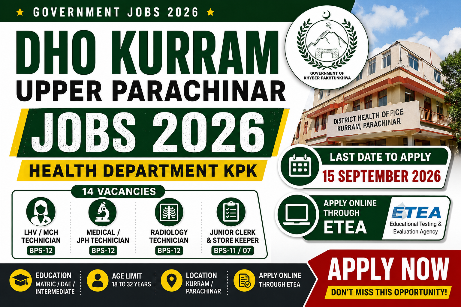 DHO Kurram Upper Parachinar Jobs 2026 – Health Department Jobs – Eligibility, Apply Online & Last Date