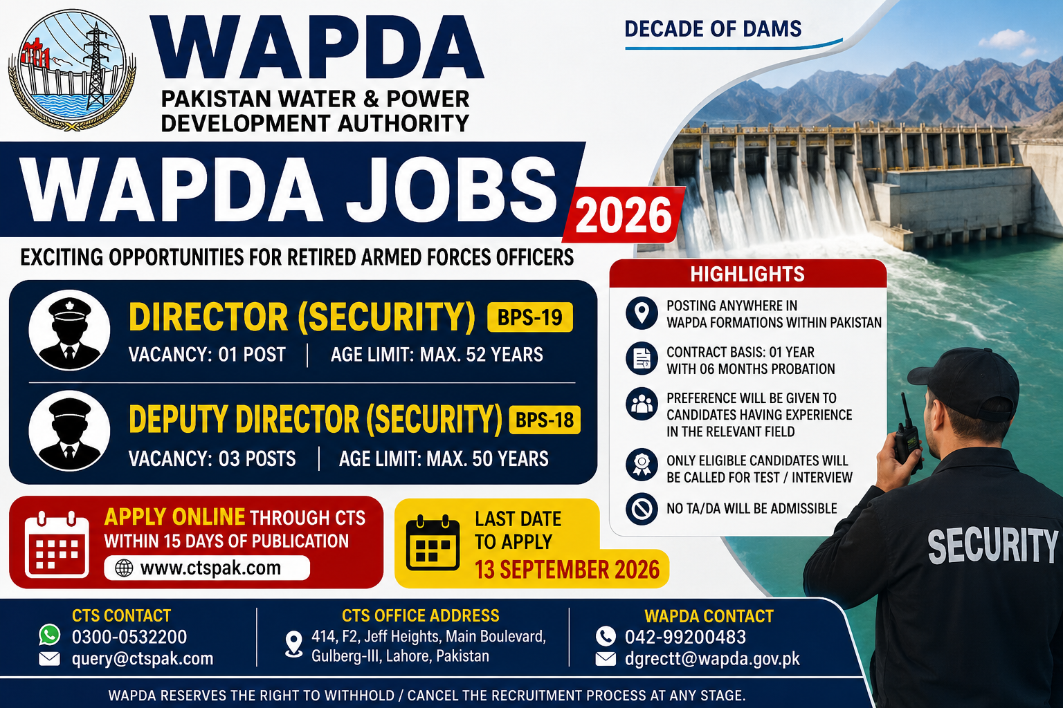 WAPDA Jobs 2026 – Security Posts, Eligibility & Last Date