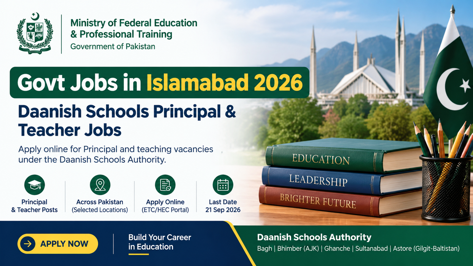 Govt Jobs in Islamabad 2026 – Ministry of Federal Education & Professional Training – Daanish Schools Authority