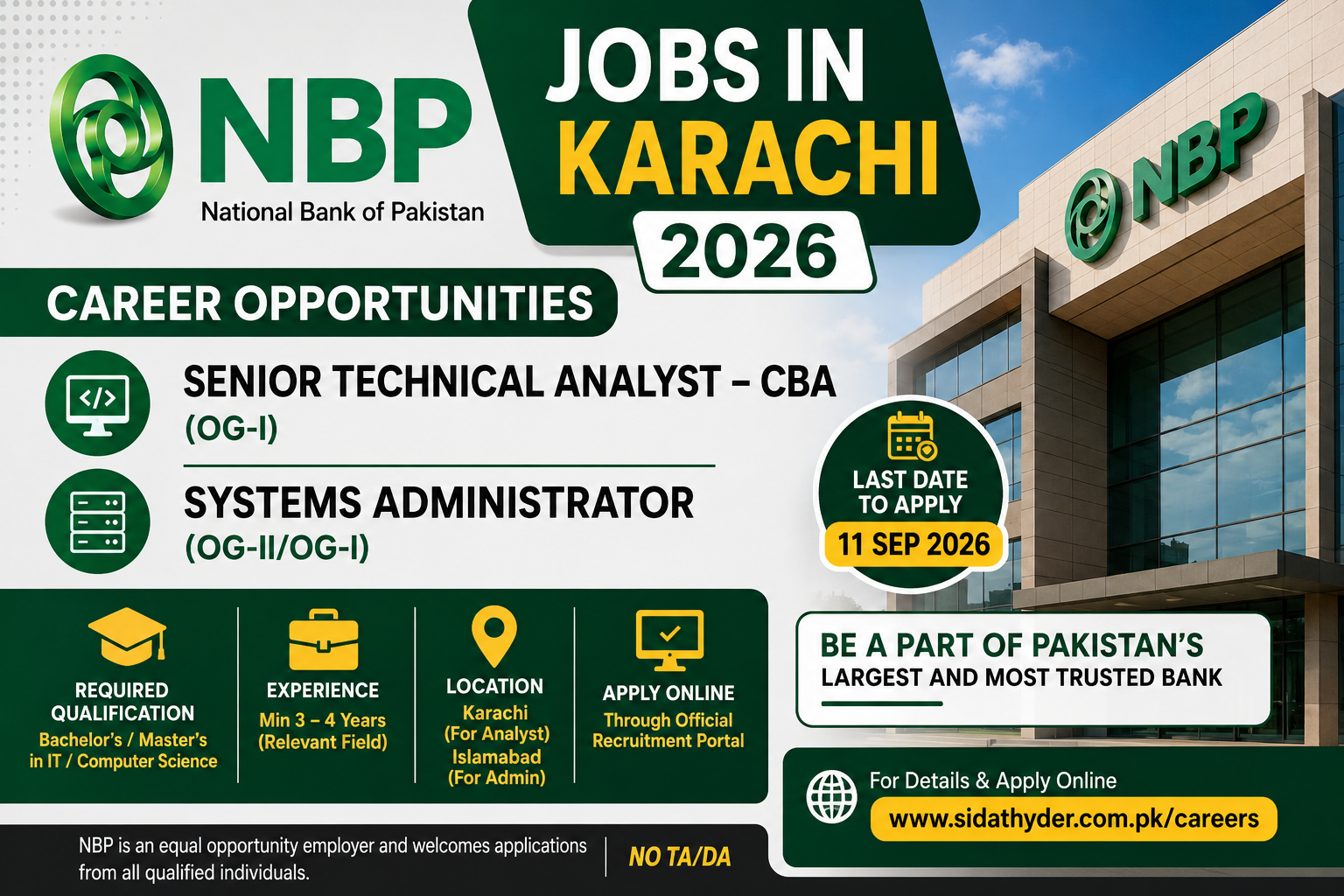 NBP Jobs in Karachi 2026 – Senior Technical Analyst & Systems Administrator