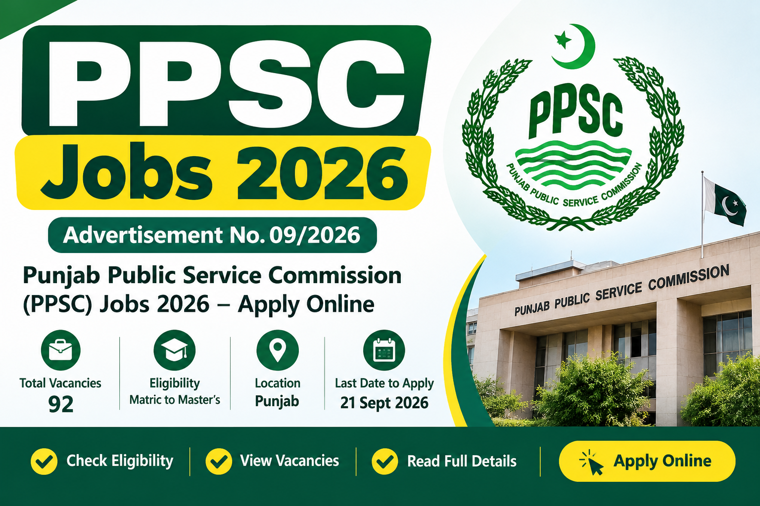 PPSC Jobs 2026 – Advertisement No. 092026 – Eligibility, Apply Online & Last Date