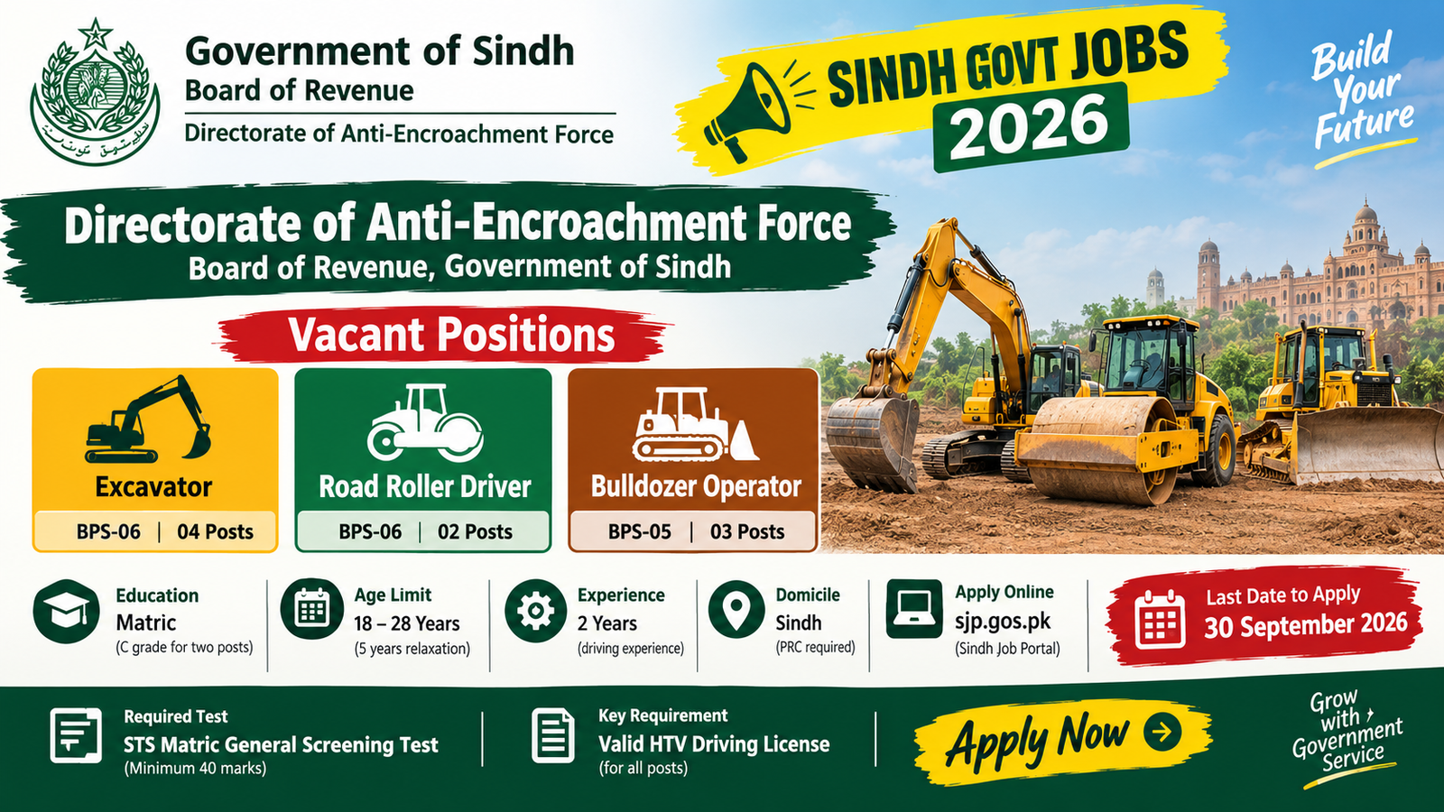 Sindh Govt Jobs 2026 - Directorate of Anti-Encroachment Force, Board of Revenue, Government of Sindh