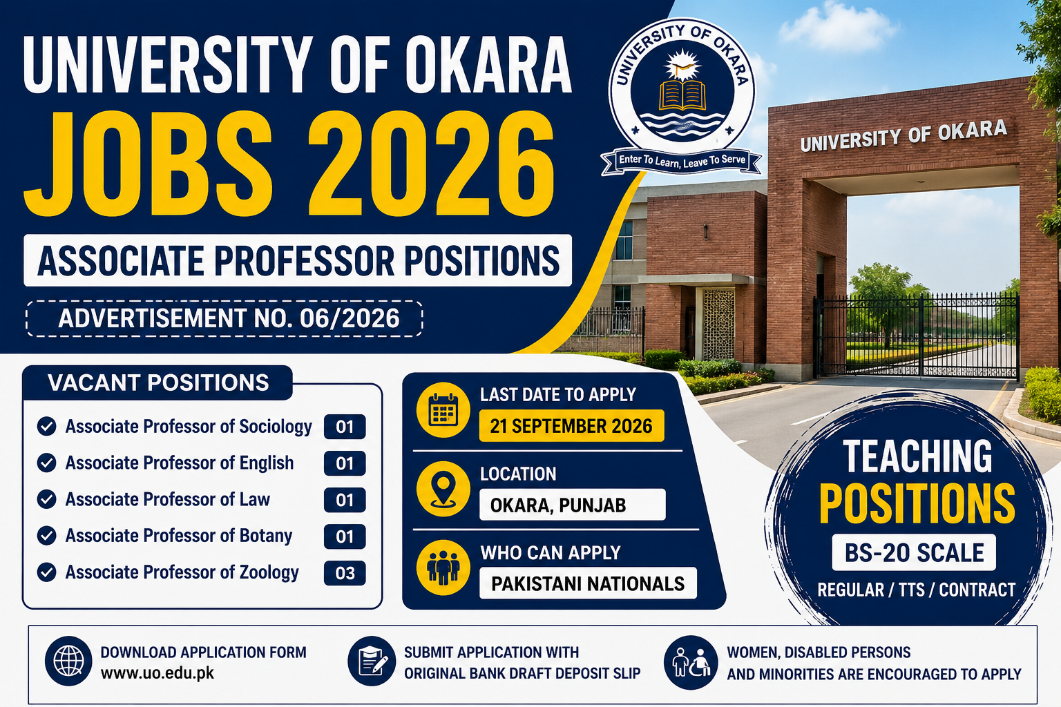 University Of Okara Jobs 2026 – Associate Professor teaching vacancies in Okara, Punjab